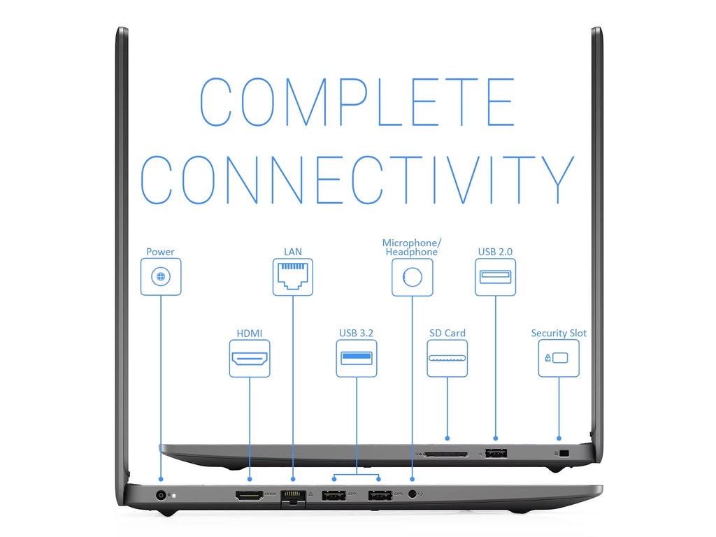 Dell Inspiron 3505 Notebook, 15.6" FHD Display, AMD Ryzen 3 3250U Upto 3.5GHz, 4GB RAM, 256GB NVMe SSD, Vega 3, HDMI, Card Reader, Wi-Fi, Bluetooth, Windows 10 Pro