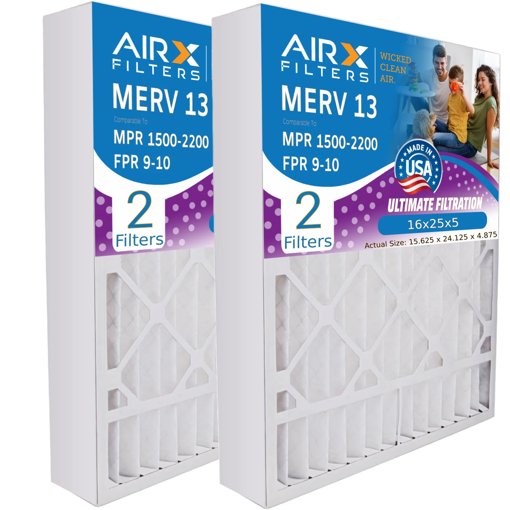 16x25x5 Air Filter MERV 13 Comparable to MPR 1500 - 2200 & FPR 9 Compatible with Ultravation 91-005 Premium USA Made 16x25x5 Furnace Filter MERV 13 by AIRX FILTERS WICKED CLEAN AIR.