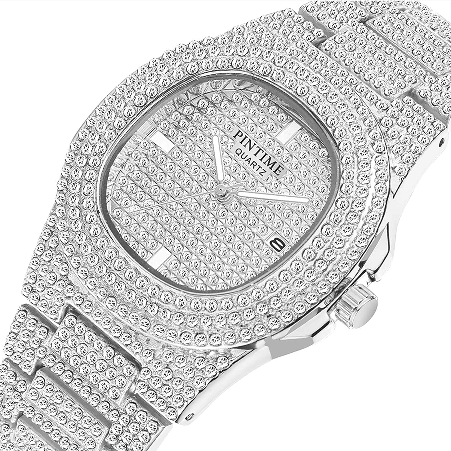 Gosasa Luxury Unisex Watches Crystal Diamond Rust-resistant Alloy Watches Quartz Calendar Big Face Wrist Watch for Women Men