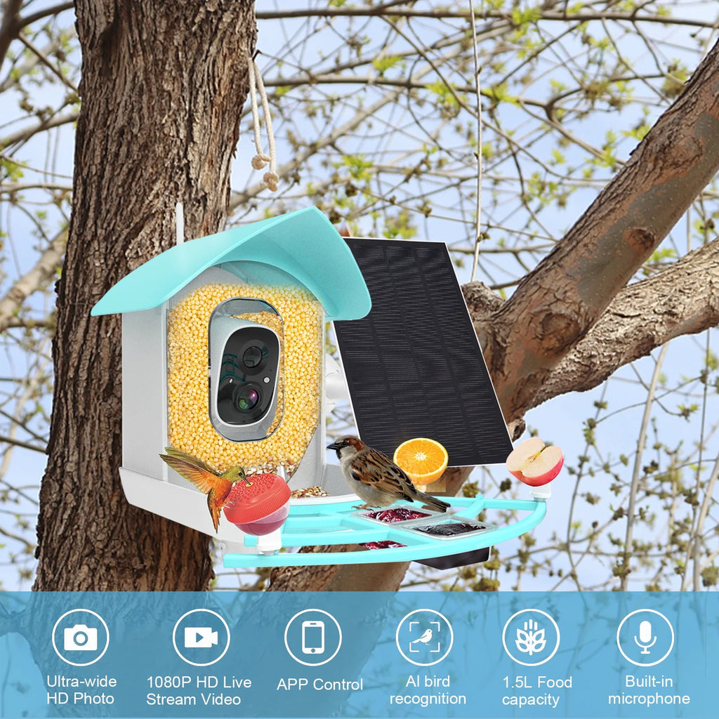 Bird Feeder with Camera, 1080HD Smart Bird Feeder with PIR Motion Detection AI Intelligent Recognition for Bird Watching, with Squirrel Deterrent for Bird Lover