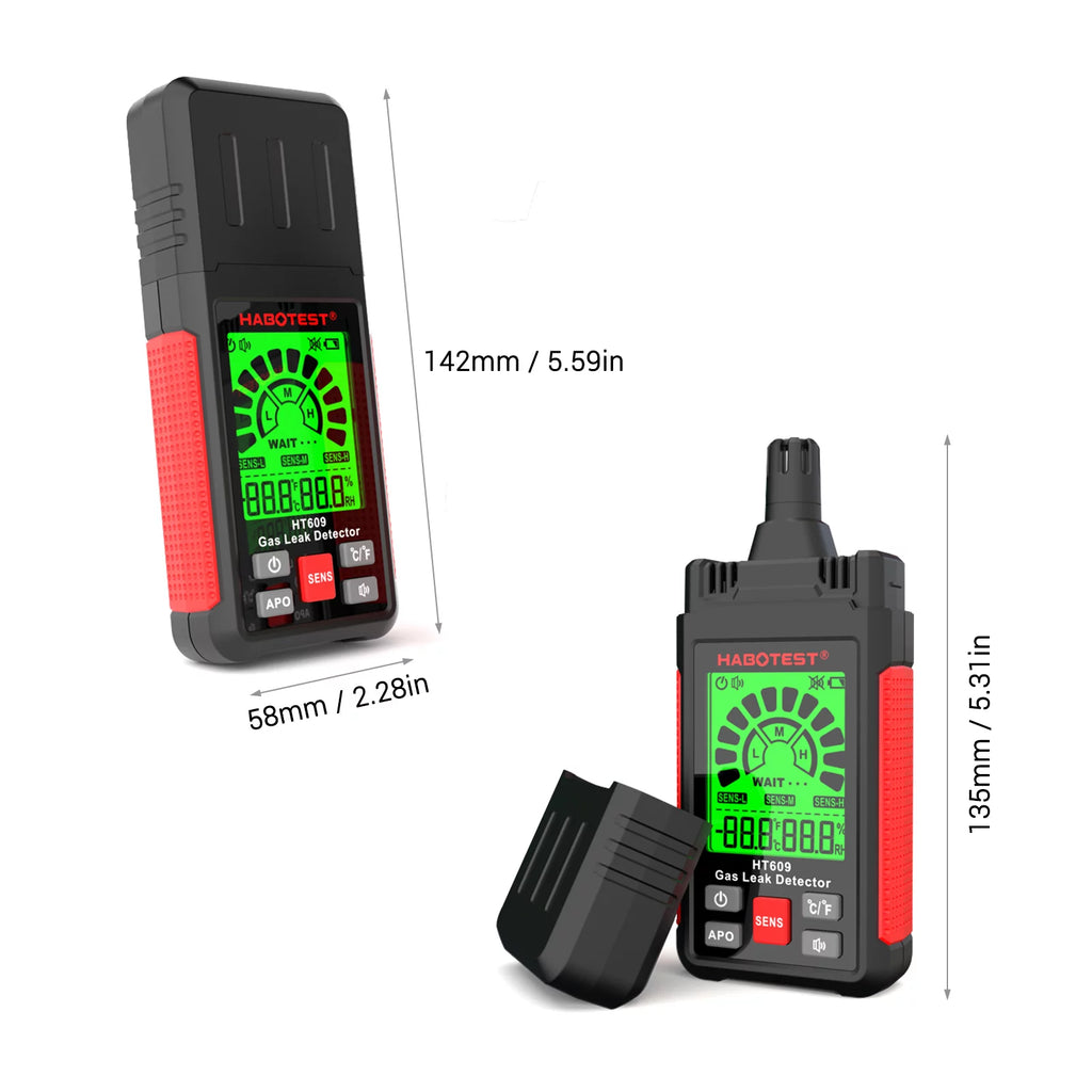 HABOTEST HT609 Gas Leak Detector Combustible Gas Detector with LCD Display Audible and Visual Alarm Ambient Temperature and Humidity Methane Natural Gas Hydrogen Detector