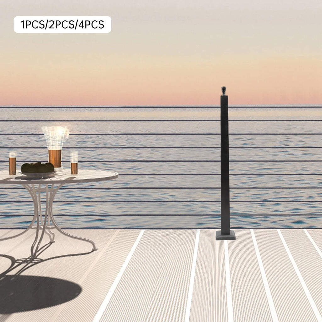 36"x2"x2" Cable Railing Post Adjustable Top Level drilled Post Level Line Post Top Mount Rust-resistant Metal Black Finish Wood Concrete Level Deck