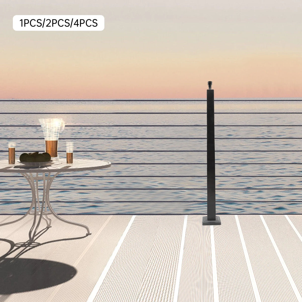36"x2"x2" Cable Railing Post Adjustable Top Level drilled Post Level Line Post Top Mount Rust-resistant Metal Black Finish Wood Concrete Level Deck
