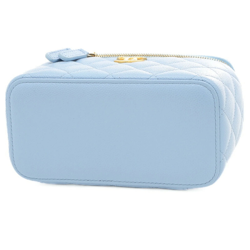 Previously Owned Chanel Logo Handle Vanity Shoulder Bag Caviar Skin Blue Gold Hardware AP2805 (Good)