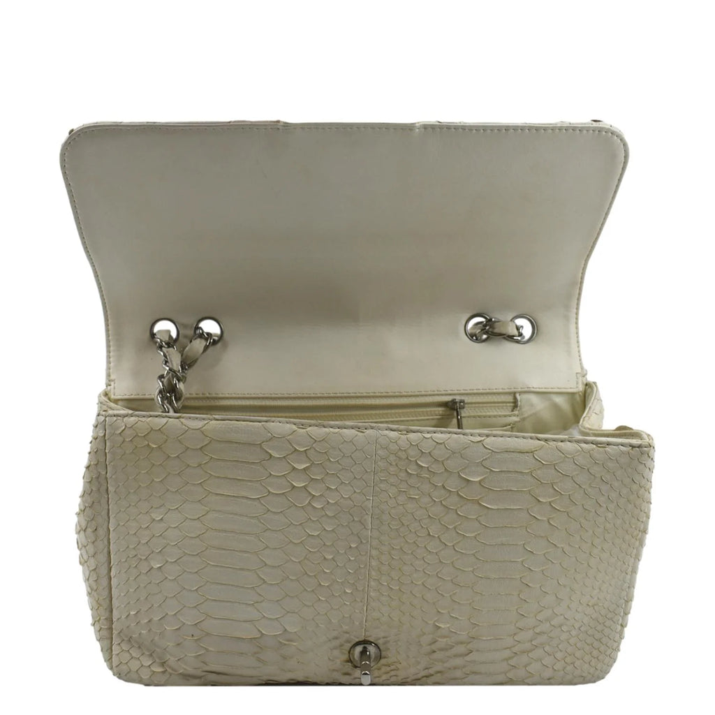 Used CHANEL Flap Python Leather Crossbody Bag Ivory