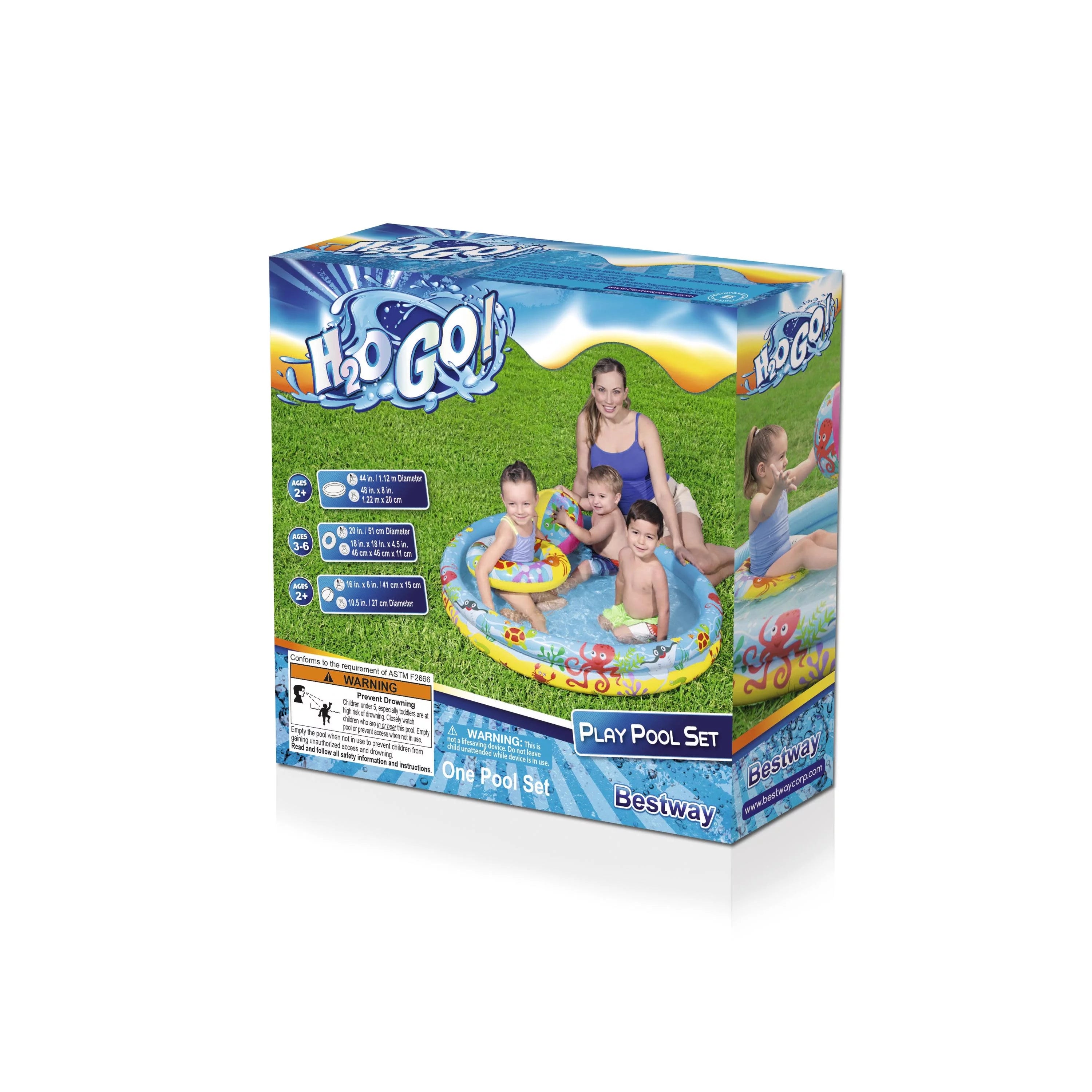 H2OGO! 48in. Inflatable Circle Baby Pool with Beach Ball and Swim Ring