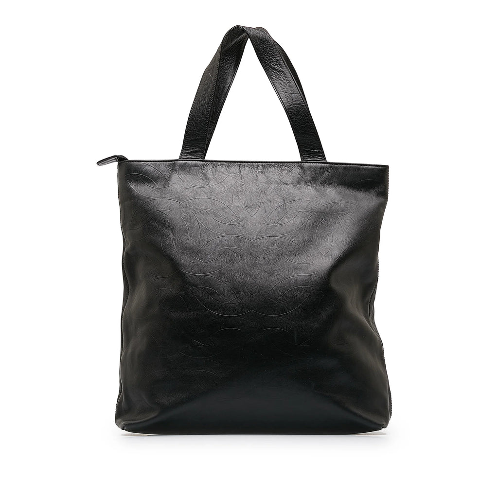 Secondhand Authenticated Chanel CC Tote Lambskin Leather Black Tote Bag Unisex (Good)
