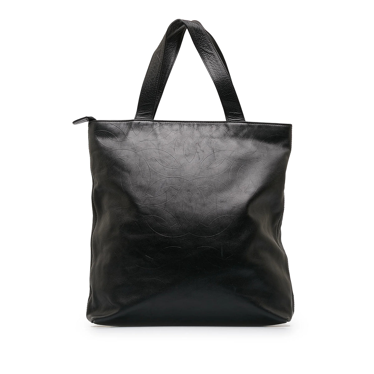 Secondhand Authenticated Chanel CC Tote Lambskin Leather Black Tote Bag Unisex (Good)