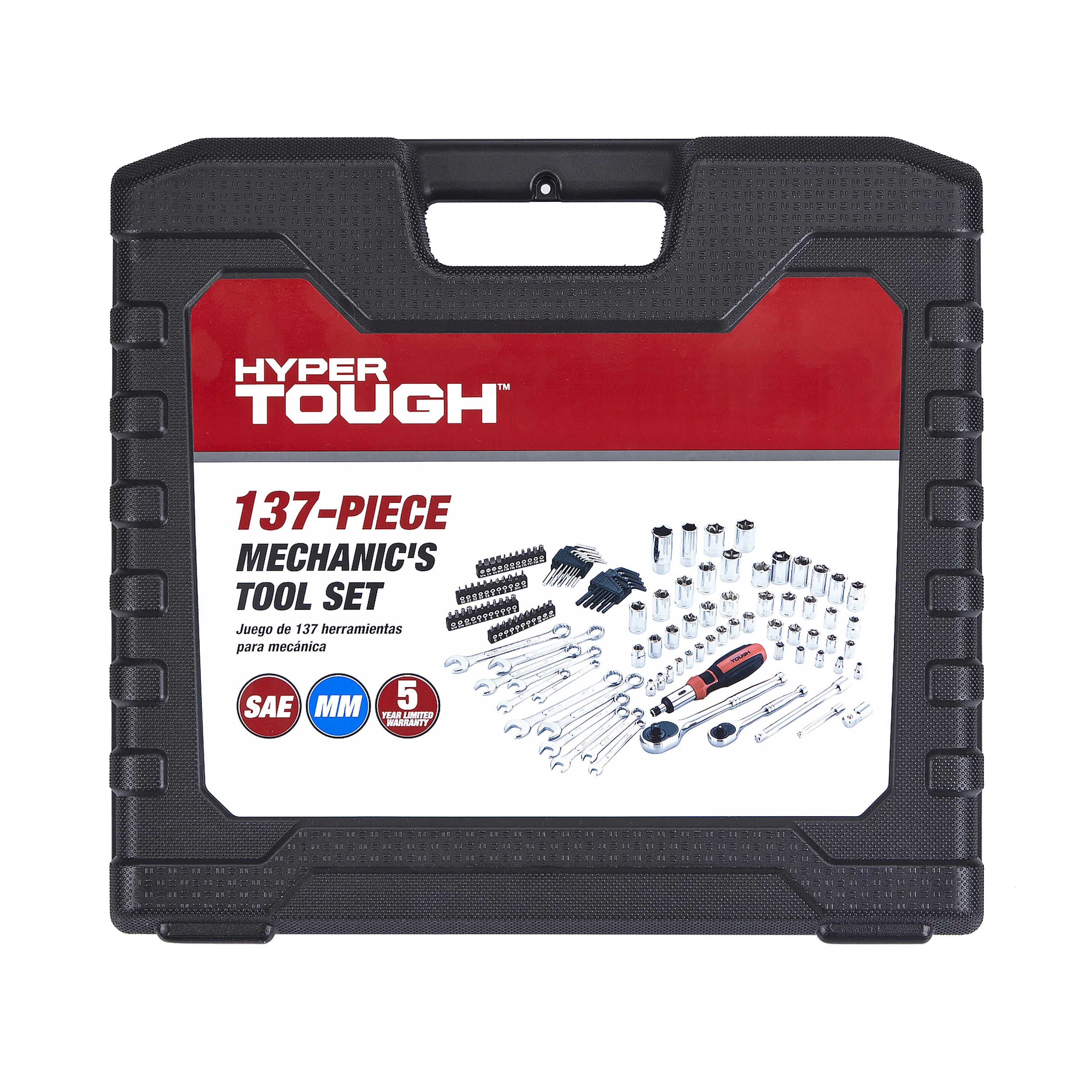 Hyper Tough 137 PC Tool Set including Metric & SAE Sizes of  Hex Keys, Wrenches, Ratchet Bit Driver, Ratchet Extension Bar, Sockets and more UJ5407TA