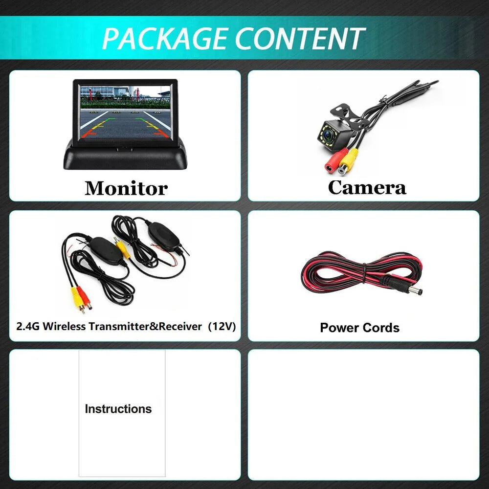 Wireless Car Portable Backup Camera Rear View HD Parking System Night Vision+ 4.3 Monitor