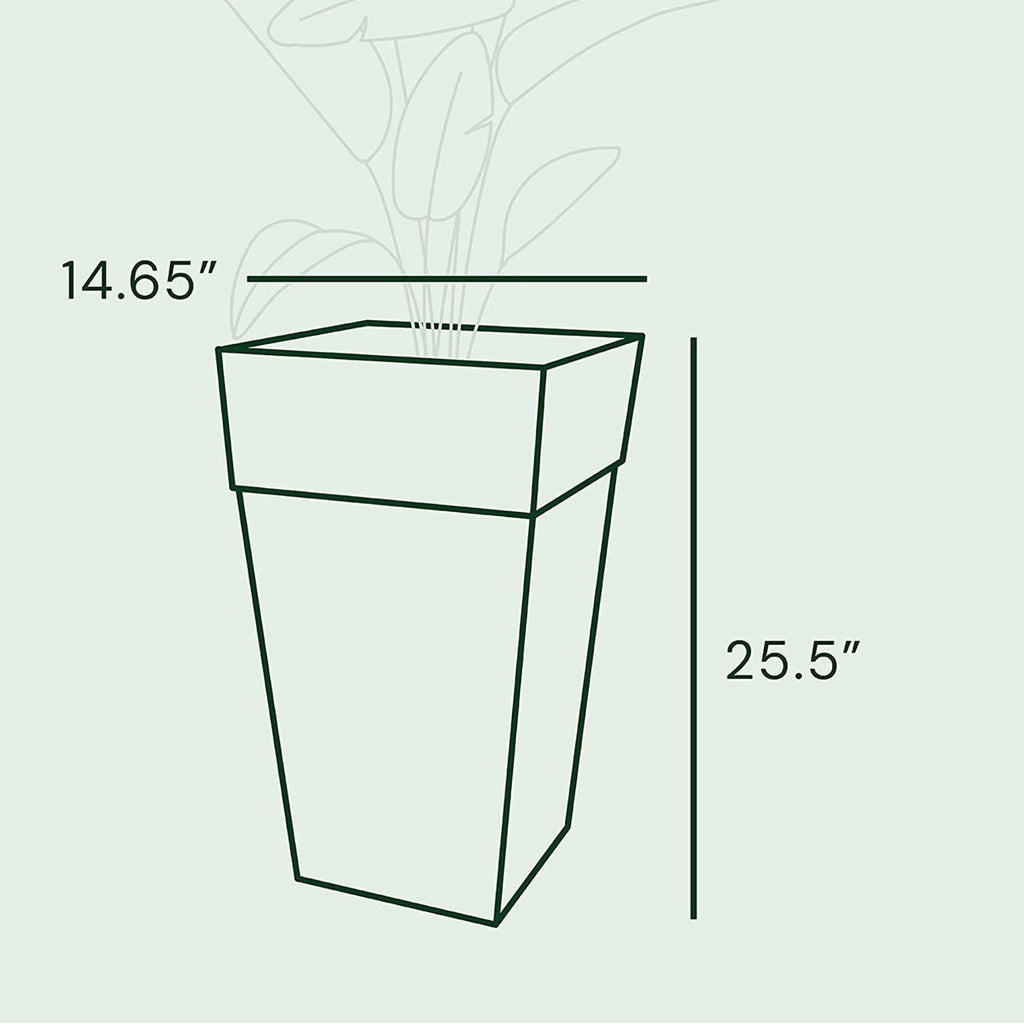 Bloem Finley Tall Indoor Outdoor Plastic Square Planter, Cement Grey, 25"