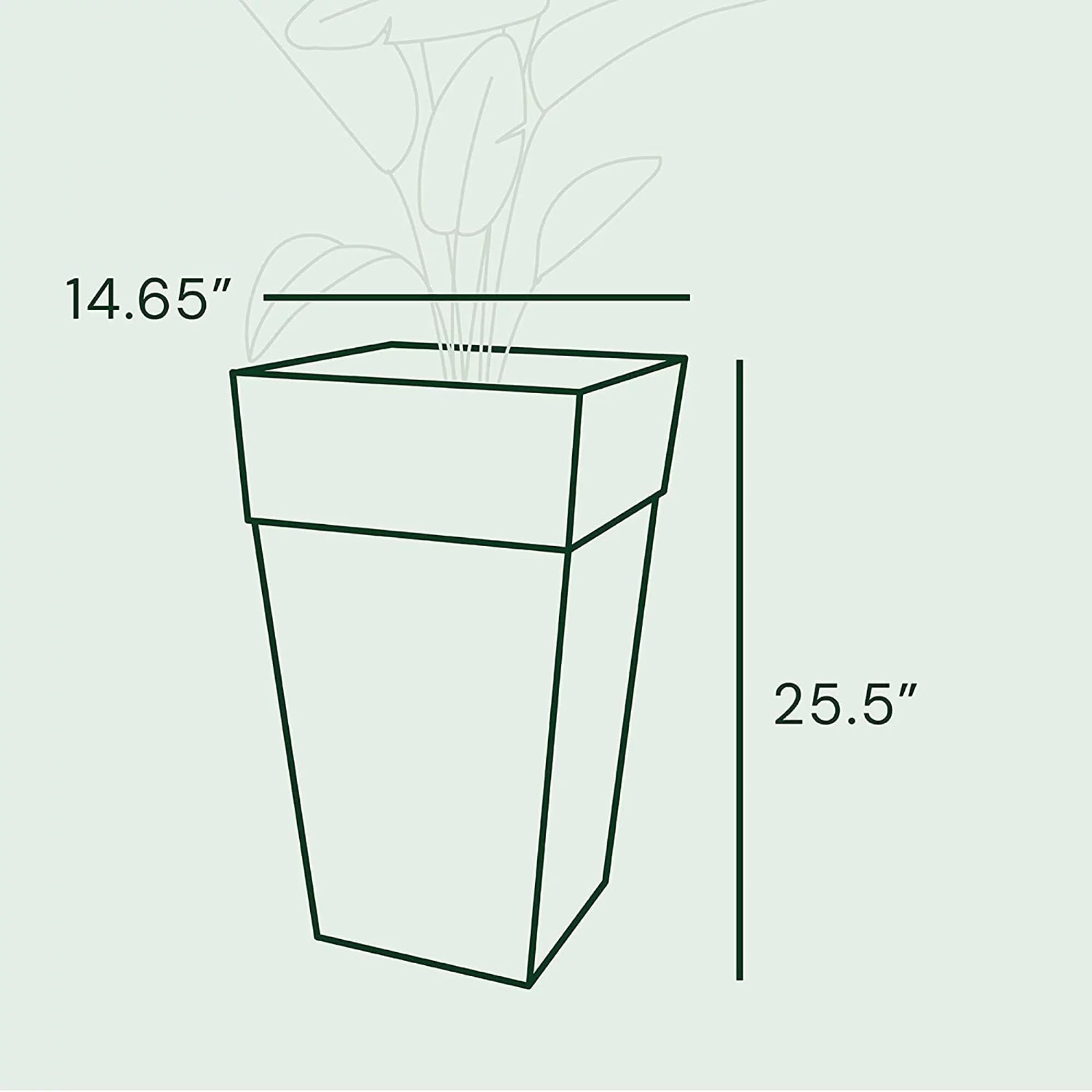 Bloem Finley Tall Indoor Outdoor Plastic Square Planter, Cement Grey, 25"