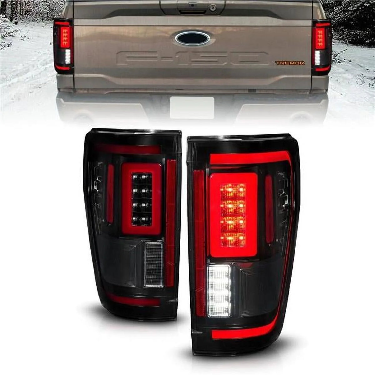 ANZO 21-23 Ford F-150 LED Taillights Seq. Signal w/BLIS Cover - Black Smoke Fits select: 2022 FORD F150, 2021 FORD F150 SUPER CAB