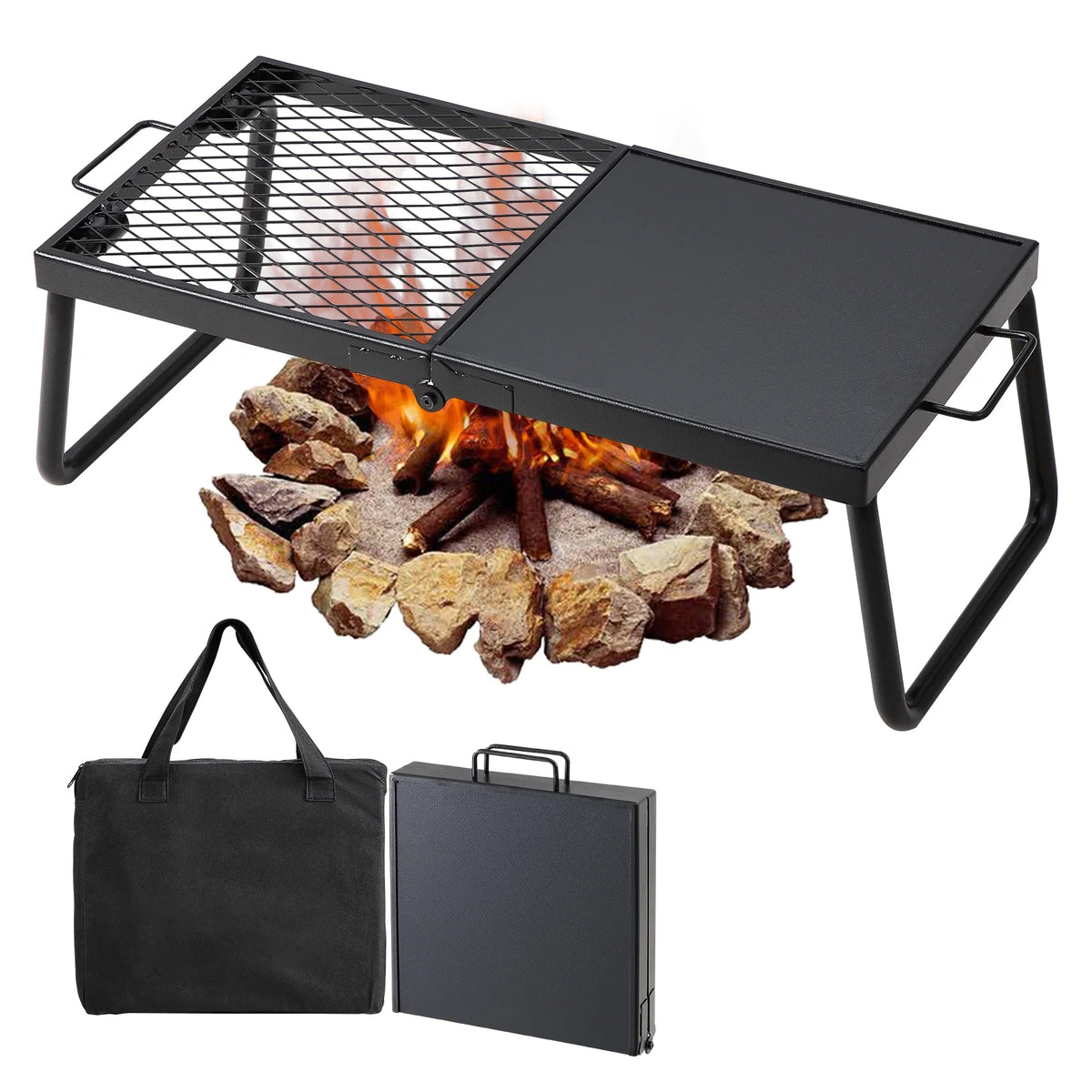 SKYSHALO Folding Campfire Grill Portable Camping Fire Pit Metal Outdoor BBQ Picnic