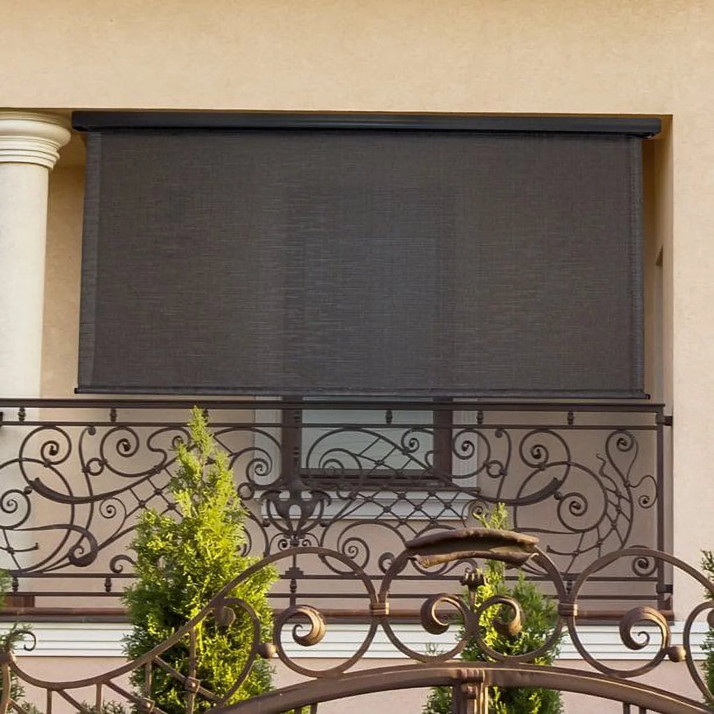Keystone Fabrics Motorized PVC Outdoor Patio Sun Shade 10ft Wide (Dark Brown)
