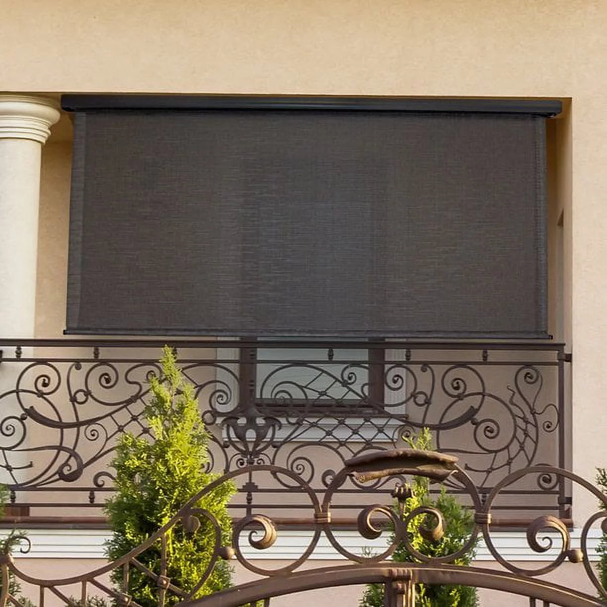 Keystone Fabrics Motorized PVC Outdoor Patio Sun Shade 10ft Wide (Dark Brown)