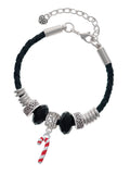 Delight Jewelry Silvertone 3-D Red Enamel Candy Cane Coach Celtic Knot Leather Bead Bracelet, 7"+2" Extender