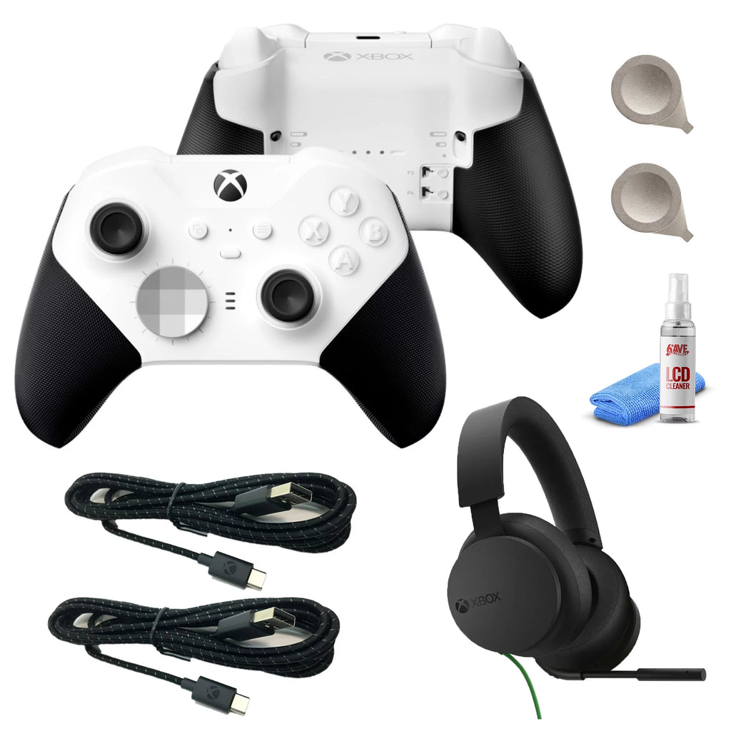 Xbox Elite Series 2 Wireless Controller -White with Xbox Headset & Cleaning Kit