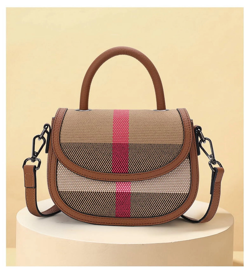 Aidrani   New Female One Shoulder Crossbody Bag Canvas with Cowhide Saddle Bag