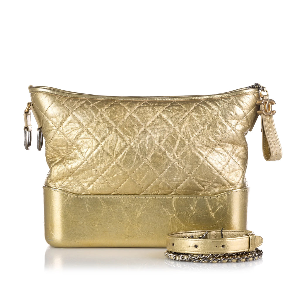 Used Authenticated Chanel Medium Gabrielle Hobo Lambskin Leather Gold Shoulder Bag Unisex (Good)
