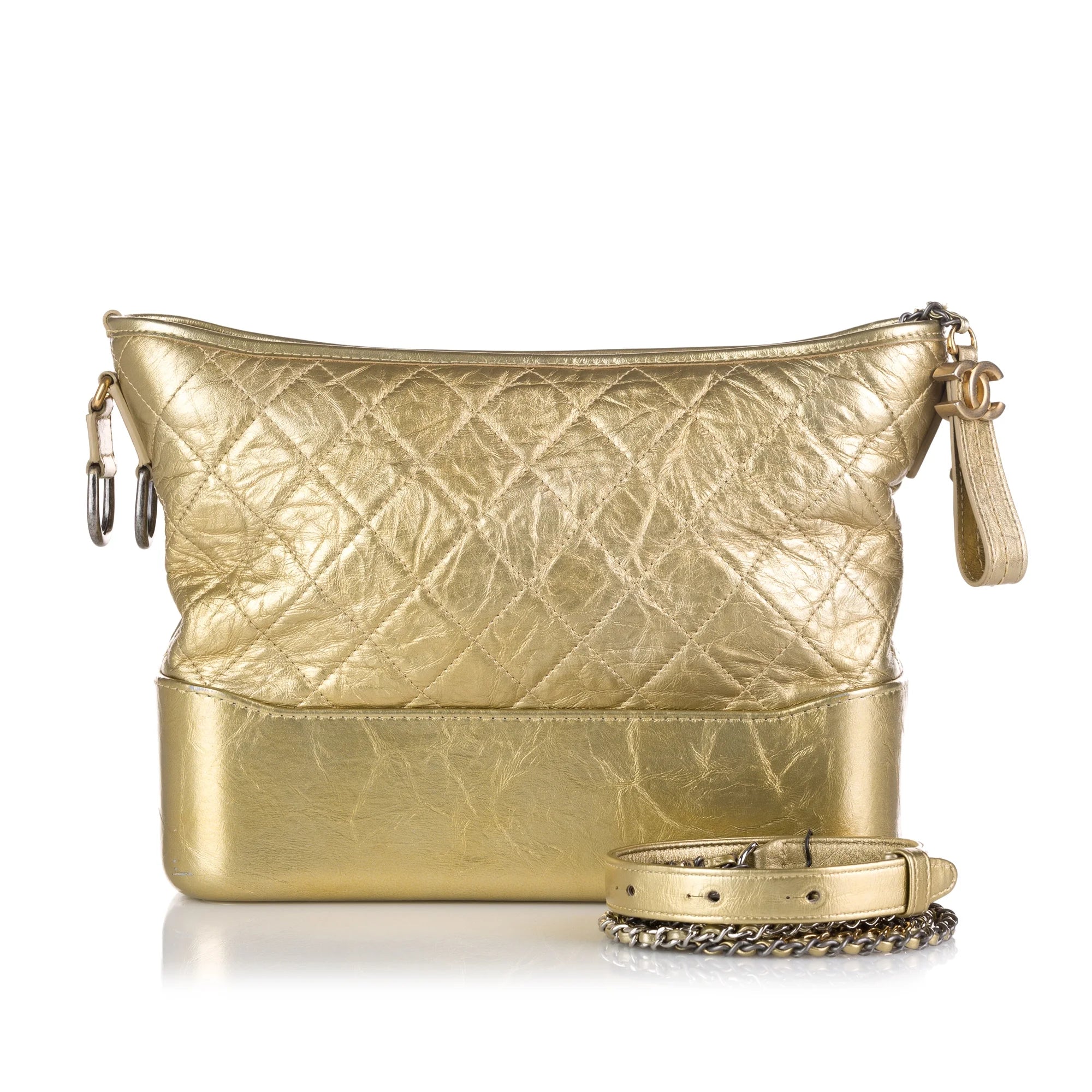 Used Authenticated Chanel Medium Gabrielle Hobo Lambskin Leather Gold Shoulder Bag Unisex (Good)