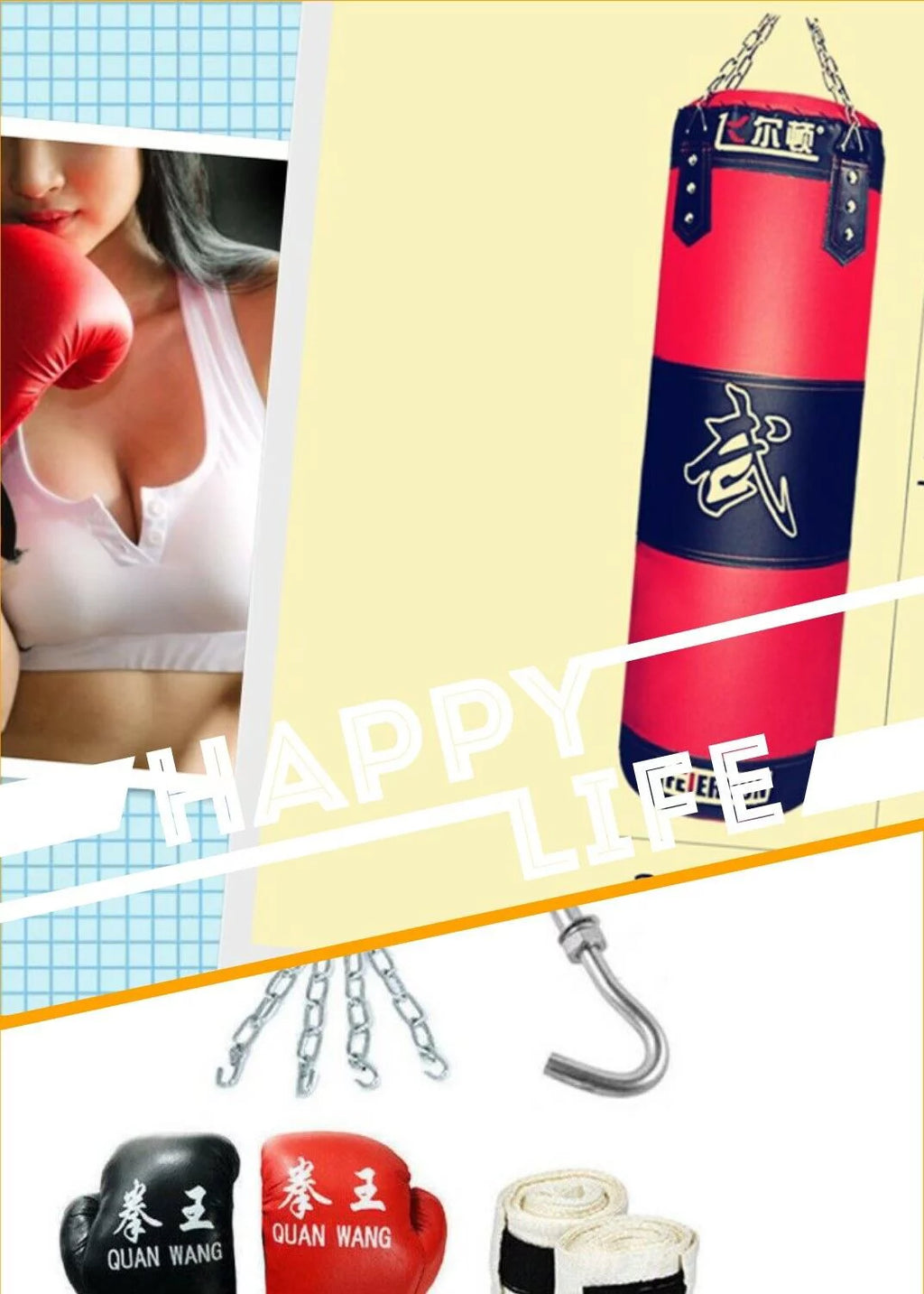 Heavy Boxing Punching Bag Training Gloves Speed Set Kicking MMA Workout GYM
