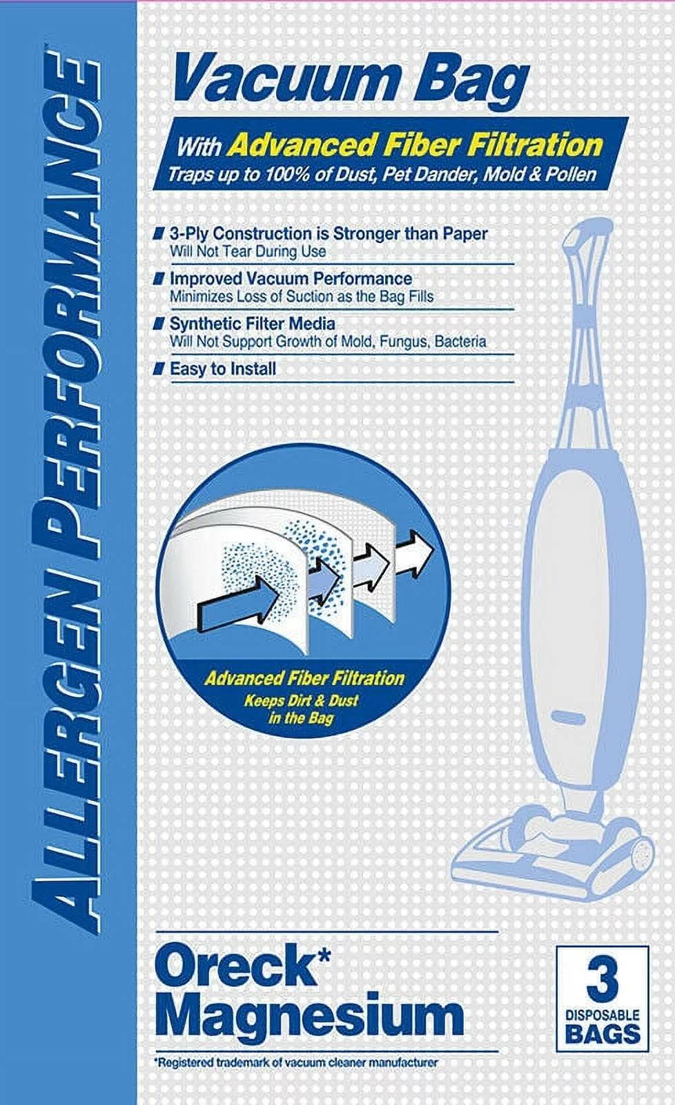 Oreck Style LW Magnesium Synthetic HEPA Vacuum Cleaner Bags by DVC Made in USA [ 45 Bags ]
