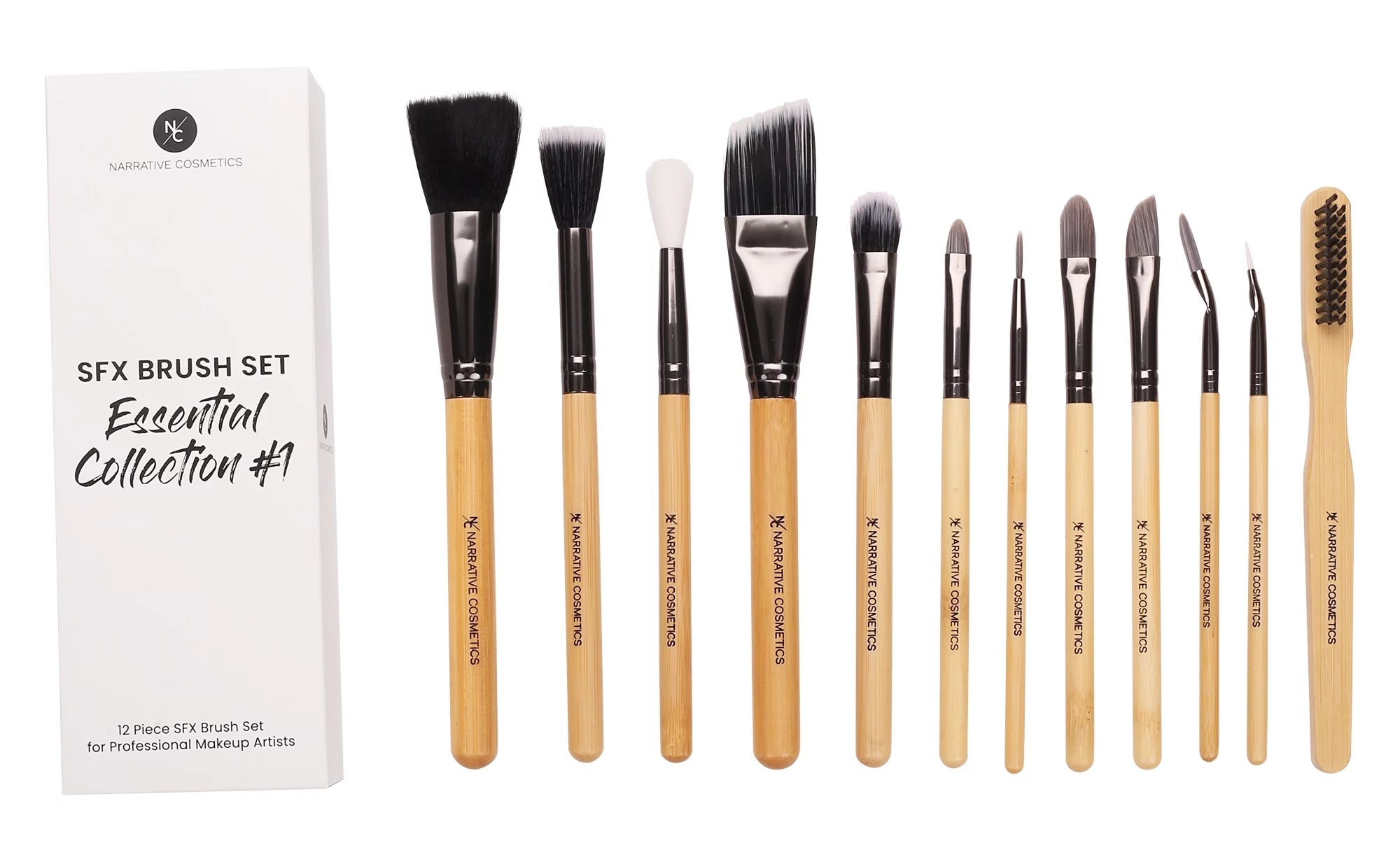 Narrative Cosmetics Essential SFX Makeup Brushes - 12 Piece Special Effects Makeup Brush Set - Collection #1