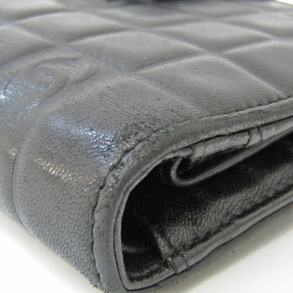 Used Chanel Chocolate Bar For Her Leather Middle Wallet (bi-fold) Black (Good)