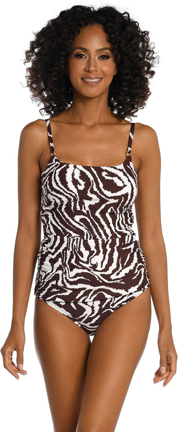 La Blanca For Her Lingerie Strap Tankini Swimsuit Top, Java//Fierce Lines, 8