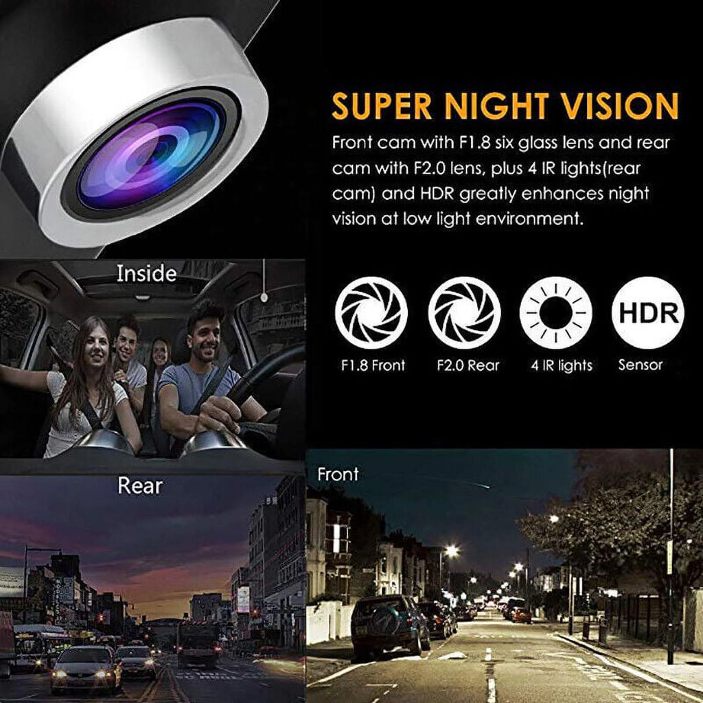 Xhy Car Dual Lens Dash Cam 1080P 4" HD DVR Front/Rear/Built-In Video Camera Driving Recorder G-Sensor, Motion Detection and Parking Monitoring