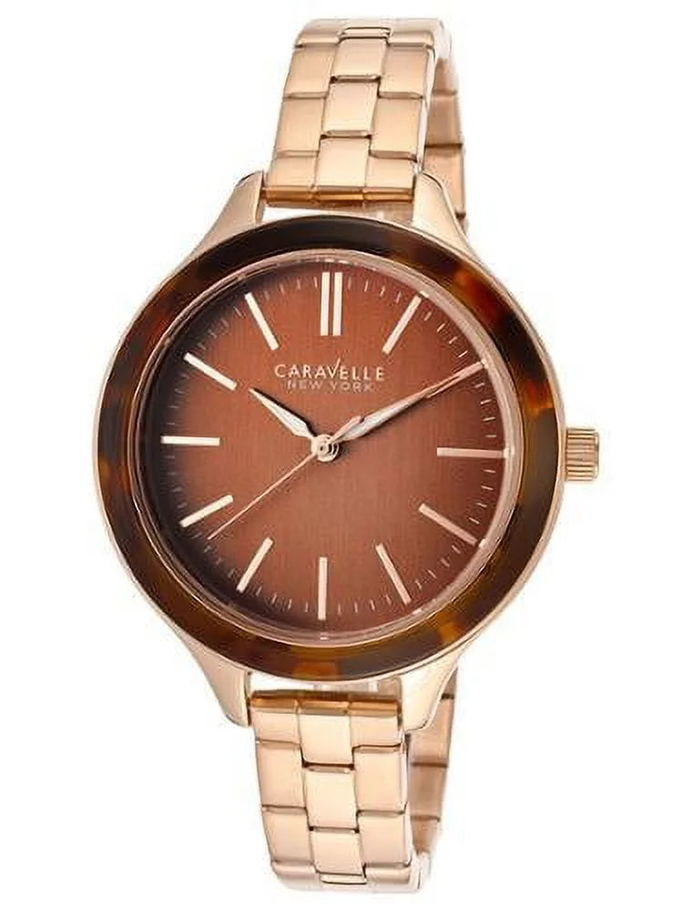 Caravelle Ny Female Rose-Tone Metal Brown Dial Movement: Quartz