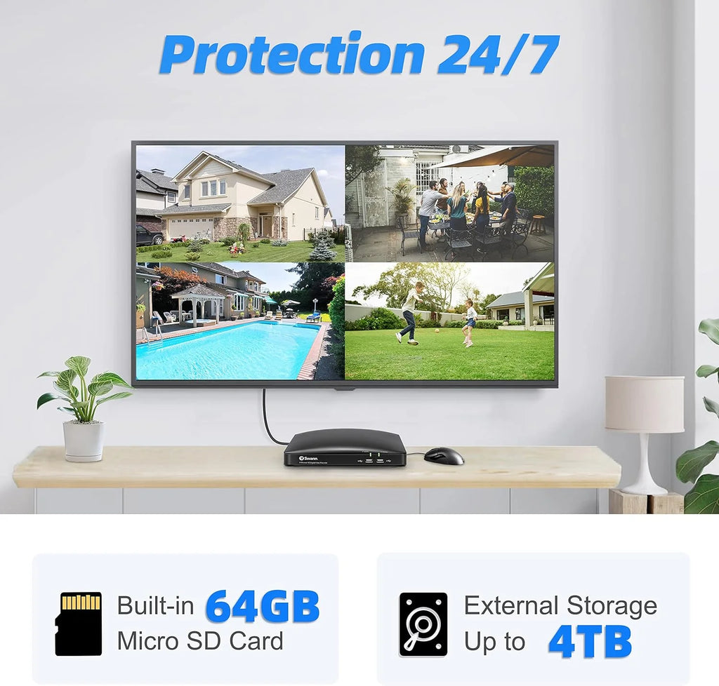 Swann Hardwired Indoor and Outdoor Smart-Enabled DVR Security Camera System