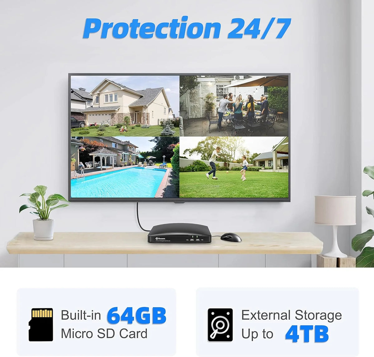 Swann Hardwired Indoor and Outdoor Smart-Enabled DVR Security Camera System