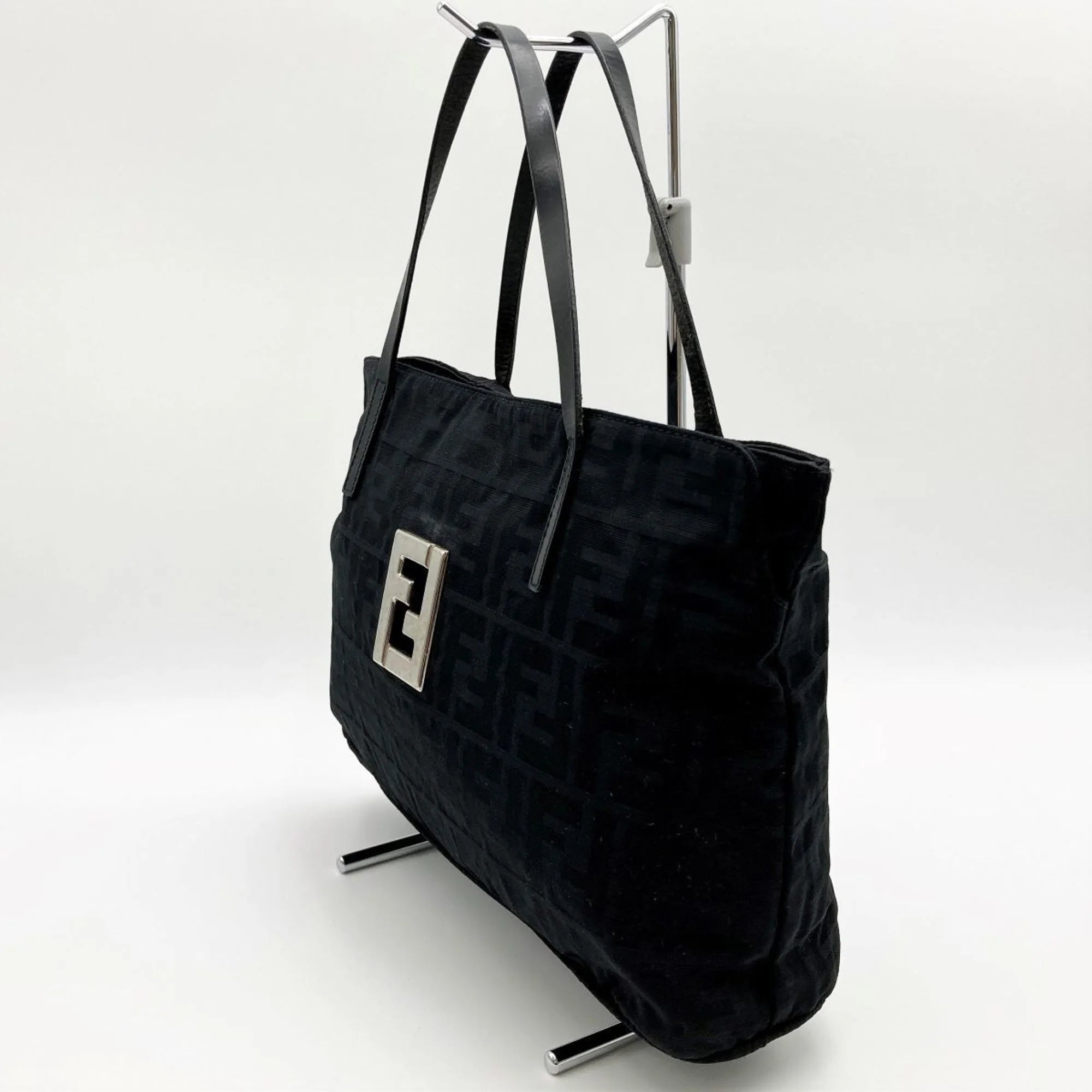 Used FENDI Zucca pattern tote bag handbag black nylon canvas ladies 15786 (Good)
