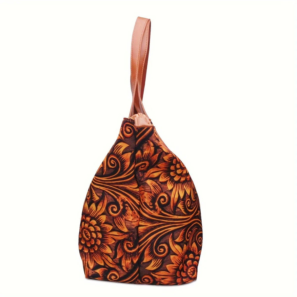 MICHROE Flower Embossed Tote Bag  Luxury Large Capacity Handbag  Women‘s Canvas Shoulder Bag Work Travel Weekender Overnight Bag