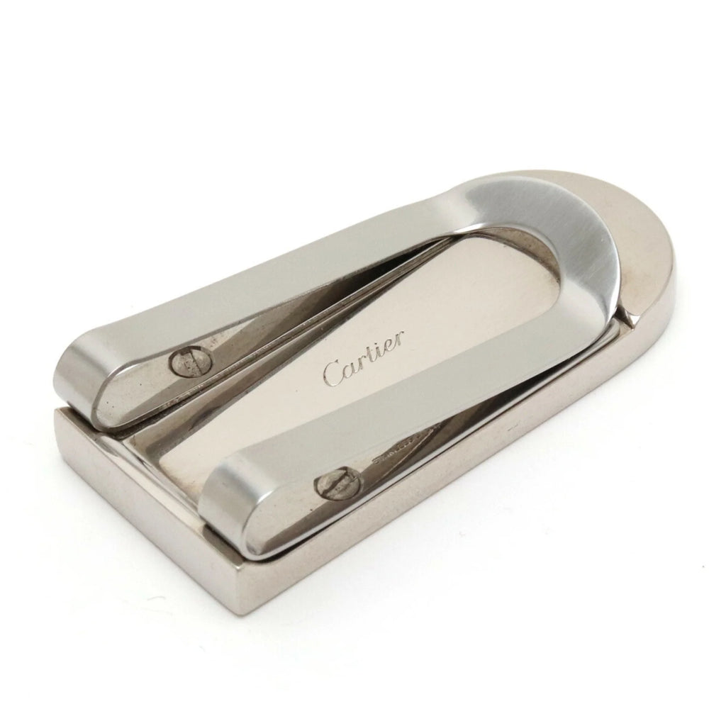 Used Cartier C Motif Money Clip Bill Scissors Leather Metal Black Silver T1220406 (Good)