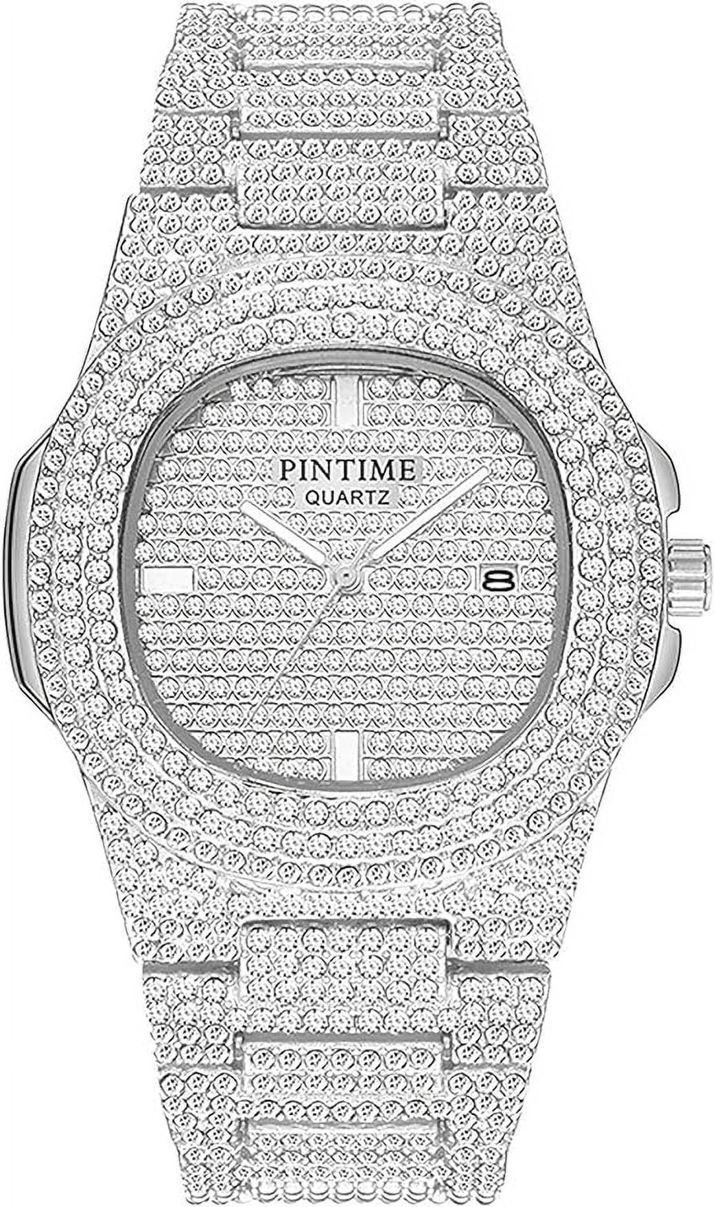 Gosasa Luxury Unisex Watches Crystal Diamond Rust-resistant Alloy Watches Quartz Calendar Big Face Wrist Watch for Women Men