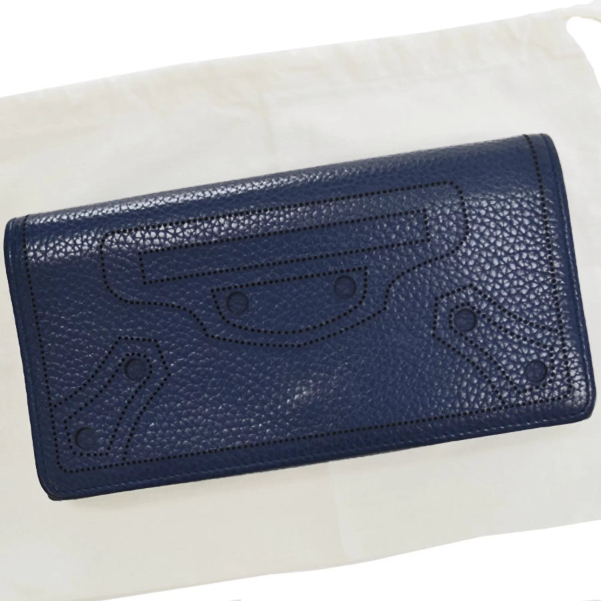 Previously Owned Balenciaga BALENCIAGA long wallet navy leather folio For Her (Good)