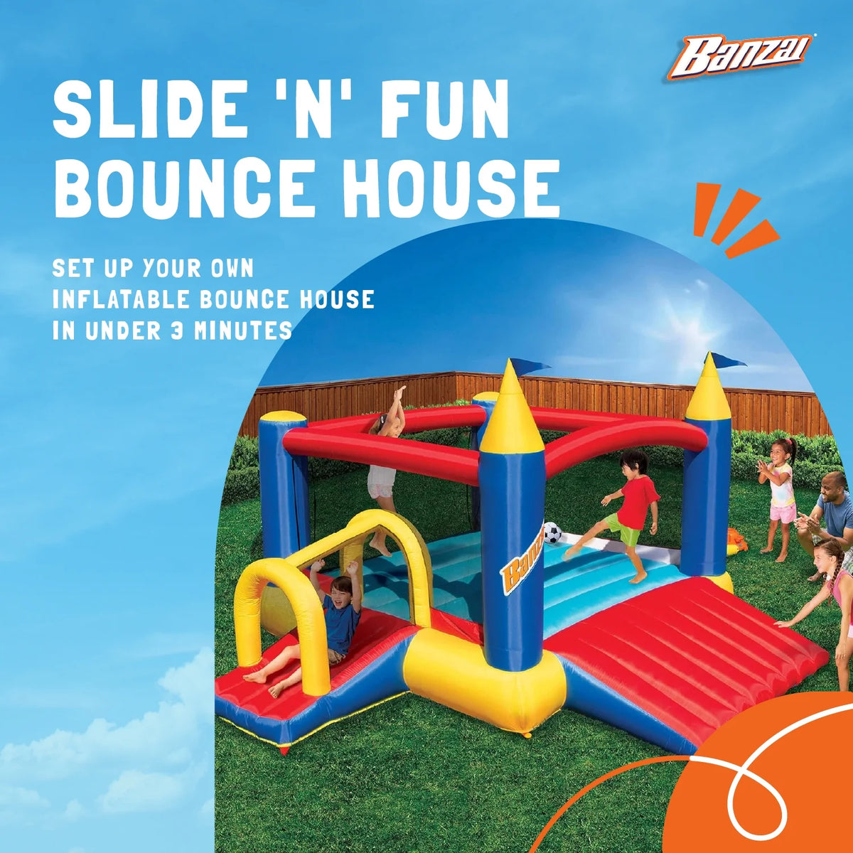 Banzai Slide N’ Fun Complete Bounce House Set with 2 Slides and Air Blower