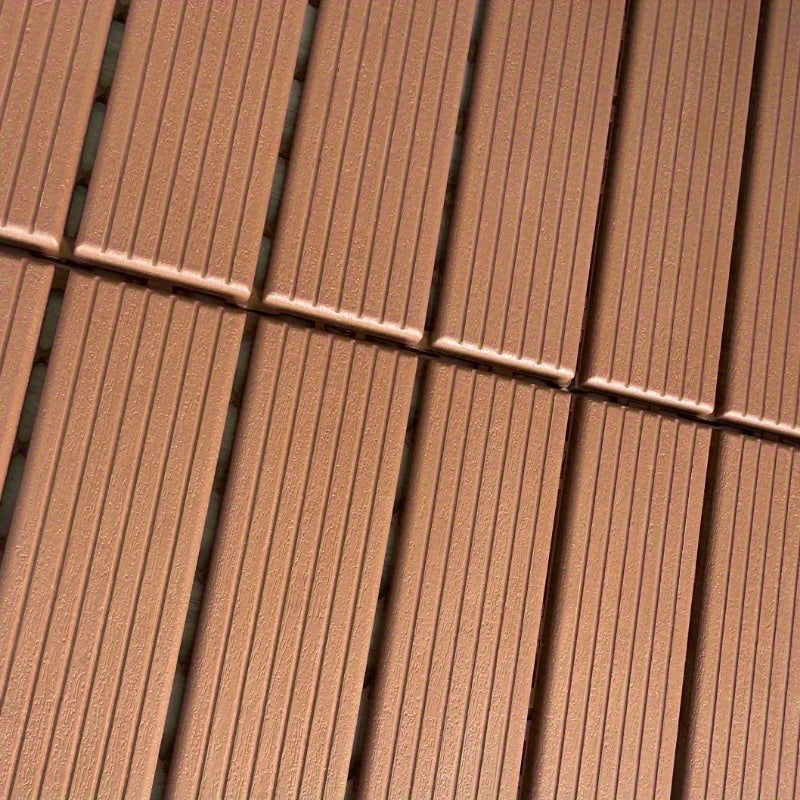 44 PCS Plastic Interlocking Deck Tiles-11.8"x11.8"Waterproof Outdoor Floor All Weather Use,Patio Floor Decking Tiles for Porch Poolside Balcony Backyard,Stripe Texture,Brown