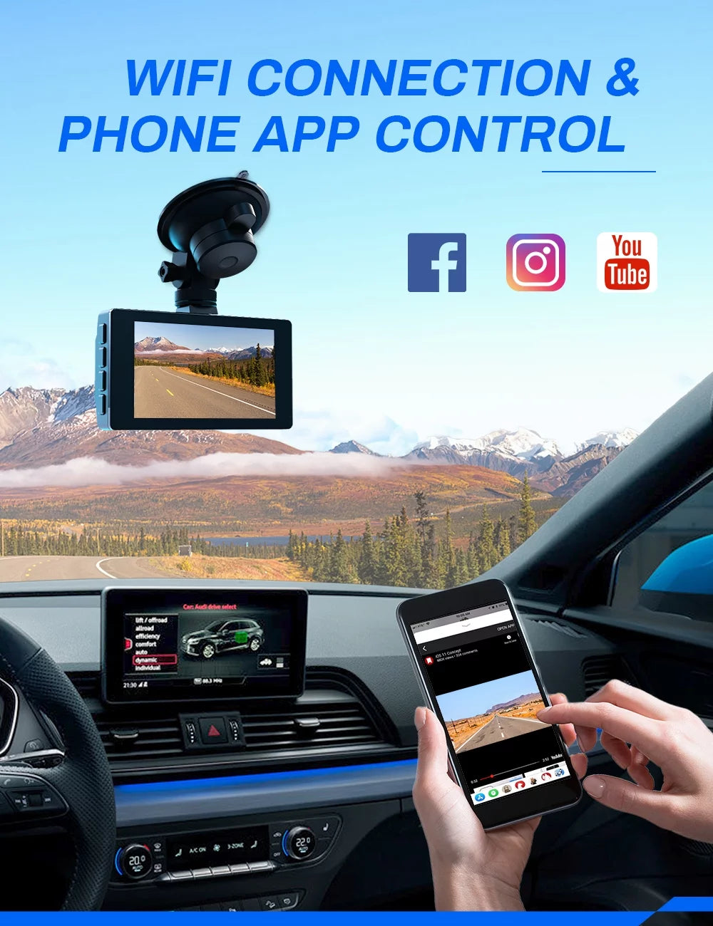 Dash Cam 1080P Full HD Front and Rear 3 Inch Car Cam 170°Wide Angle Screen, Black