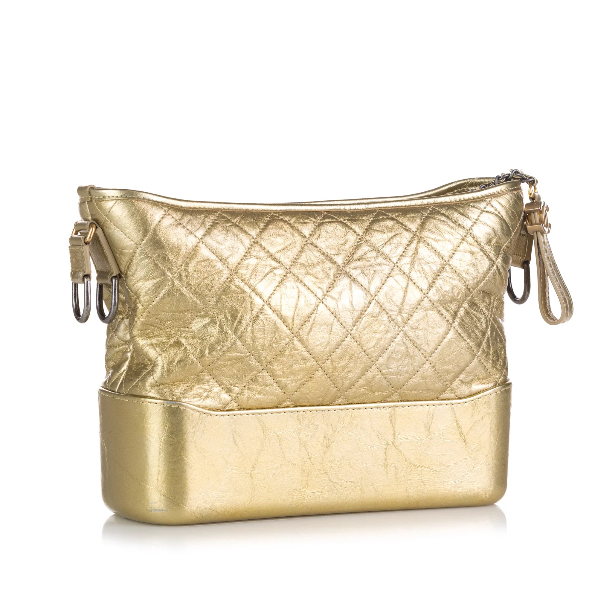 Used Authenticated Chanel Medium Gabrielle Hobo Lambskin Leather Gold Shoulder Bag Unisex (Good)