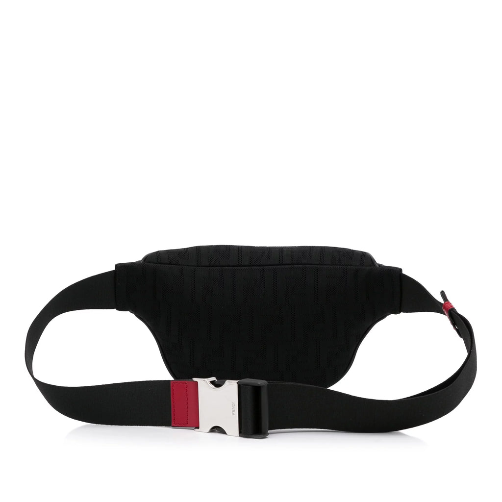 Used Authenticated Fendi FF Neoprene Vitello Grace Perforated Pocket Belt Bag Knit Fabric Black Unisex (Good)