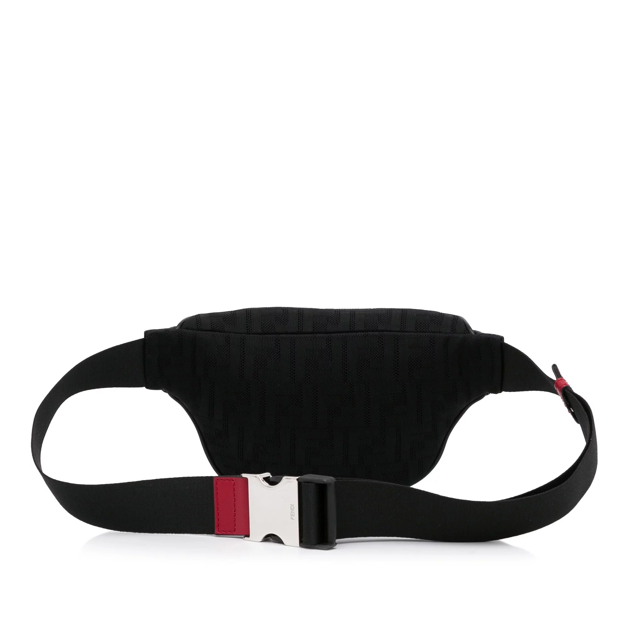 Used Authenticated Fendi FF Neoprene Vitello Grace Perforated Pocket Belt Bag Knit Fabric Black Unisex (Good)