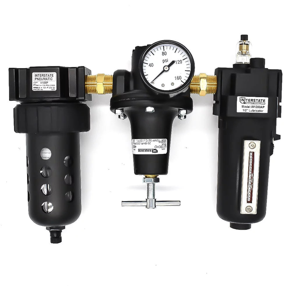 Interstate Pneumatics WC1081HDGP 1/2" â€ Large "T" Handle Poly Bowl Filter Regulator Lubricator - Integral Combo Made in USA