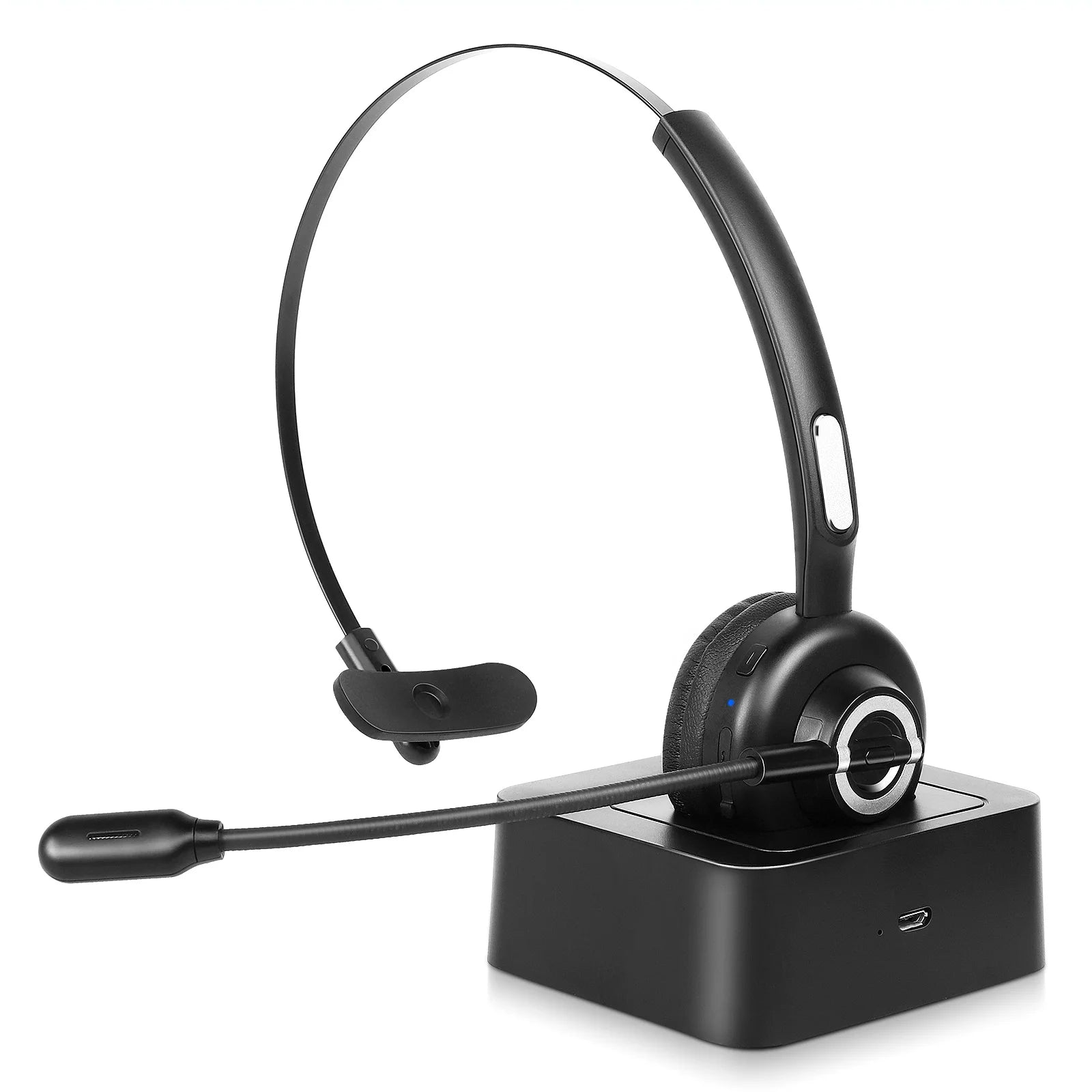 Comfortable Bluetooth Headset, UX-M97 Wireless Headset with Microphone, Wireless Cell Phone Headset with Noise Isolation Mic Charging Base Mute Function for Tecno Pouvoir 3 With Charging Dock