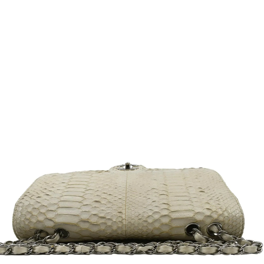 Used CHANEL Flap Python Leather Crossbody Bag Ivory