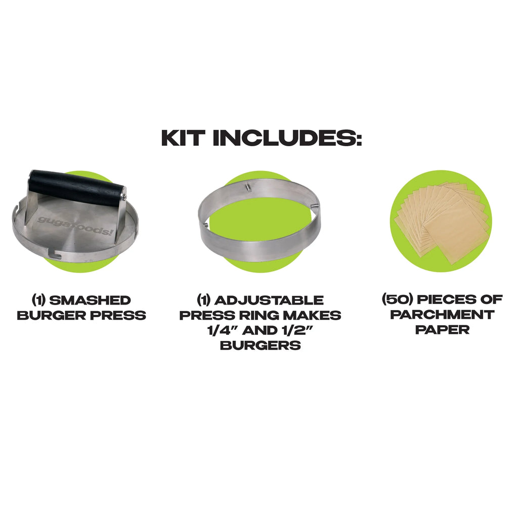 Guga Foods Adjustable Smashed Burger Press Kit, Hamburger Patty Maker, Corrosion-free Metal