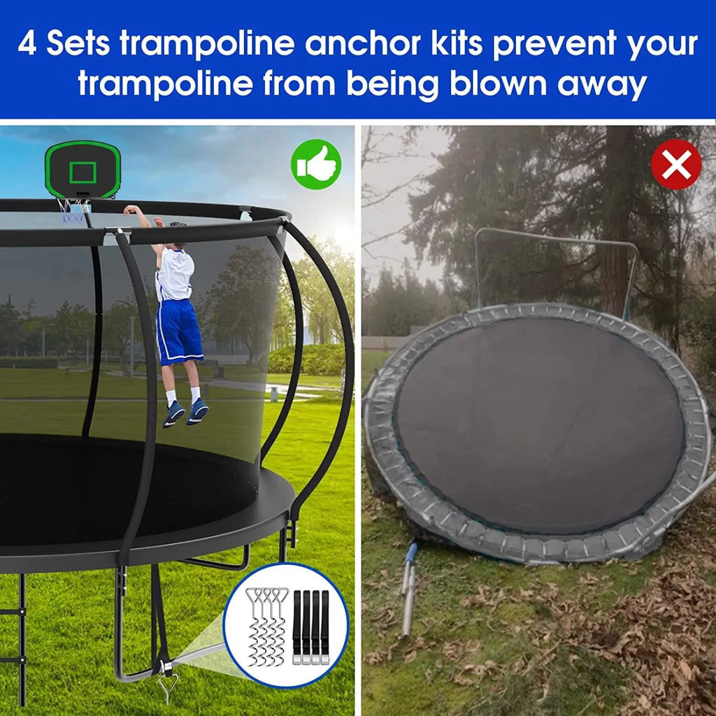FIZITI 12FT 990LBS Trampoline with Basketball Hoop for Kids,Pumpkin Outdoor Trampoline with Enclosure Net,Sprinkler,Light,Socks,Ladder, Recreational Backyard Trampoline Capacity for 4-6 Kids